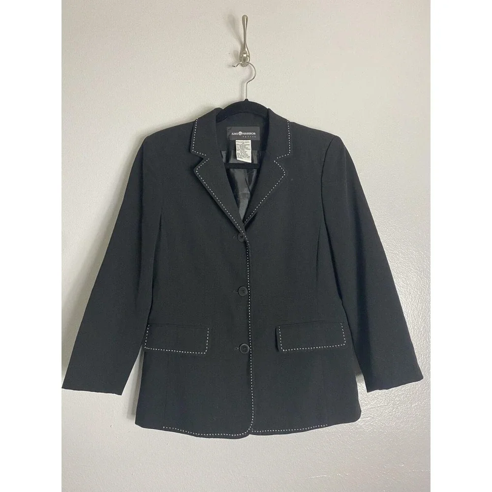 Sag Harbor Black Blazer Women Size 6P Career Workplace